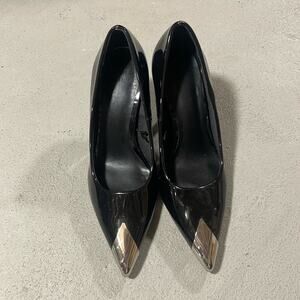 H&M Silver Toe Cap Pointed Patent Black Pumps Size 37